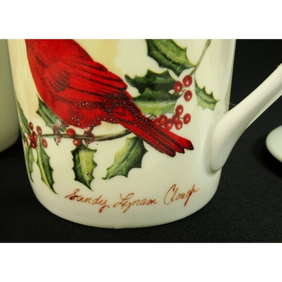 Christmas Cardinal Coffee Mugs Cups Set of 3 Lidded Sandy Clough Skye McGhie - Picture 4 of 6